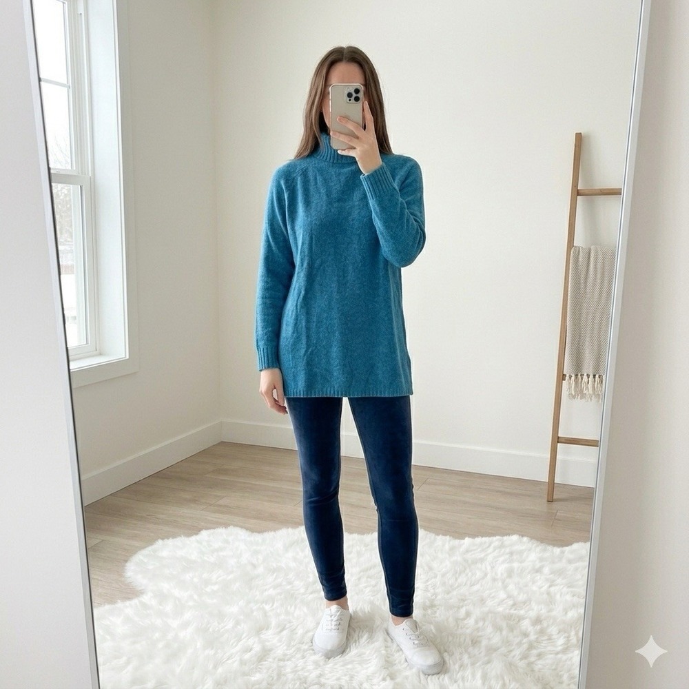 Chico's Blue Chenille Mock Neck Sweater Size 3 Large Soft Knit‎ Pullover Tunic